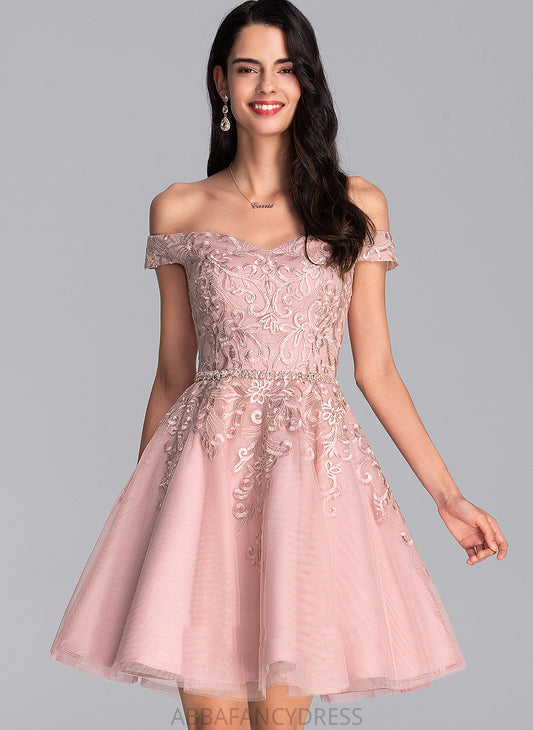 Tulle Off-the-Shoulder Homecoming Lace Beading With A-Line Homecoming Dresses Short/Mini Livia Dress