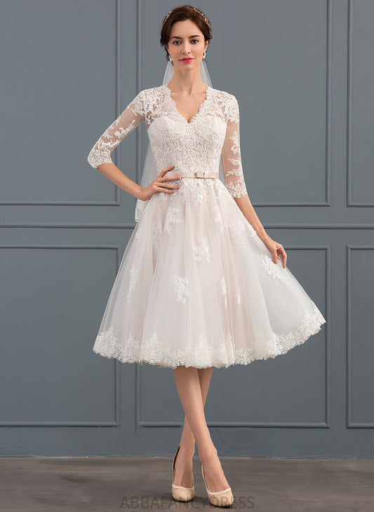 A-Line Dress Wedding Dresses With Tulle V-neck Bow(s) Anabella Knee-Length Wedding