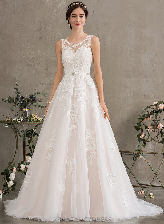 Dress Tulle Kassidy Scoop Sequins Wedding Beading Wedding Dresses Neck With Court Ball-Gown/Princess Train