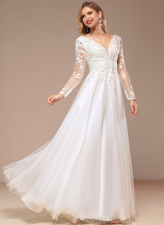 Wedding Dresses Wedding Tulle Floor-Length A-Line With Bethany Beading V-neck Lace Dress Sequins