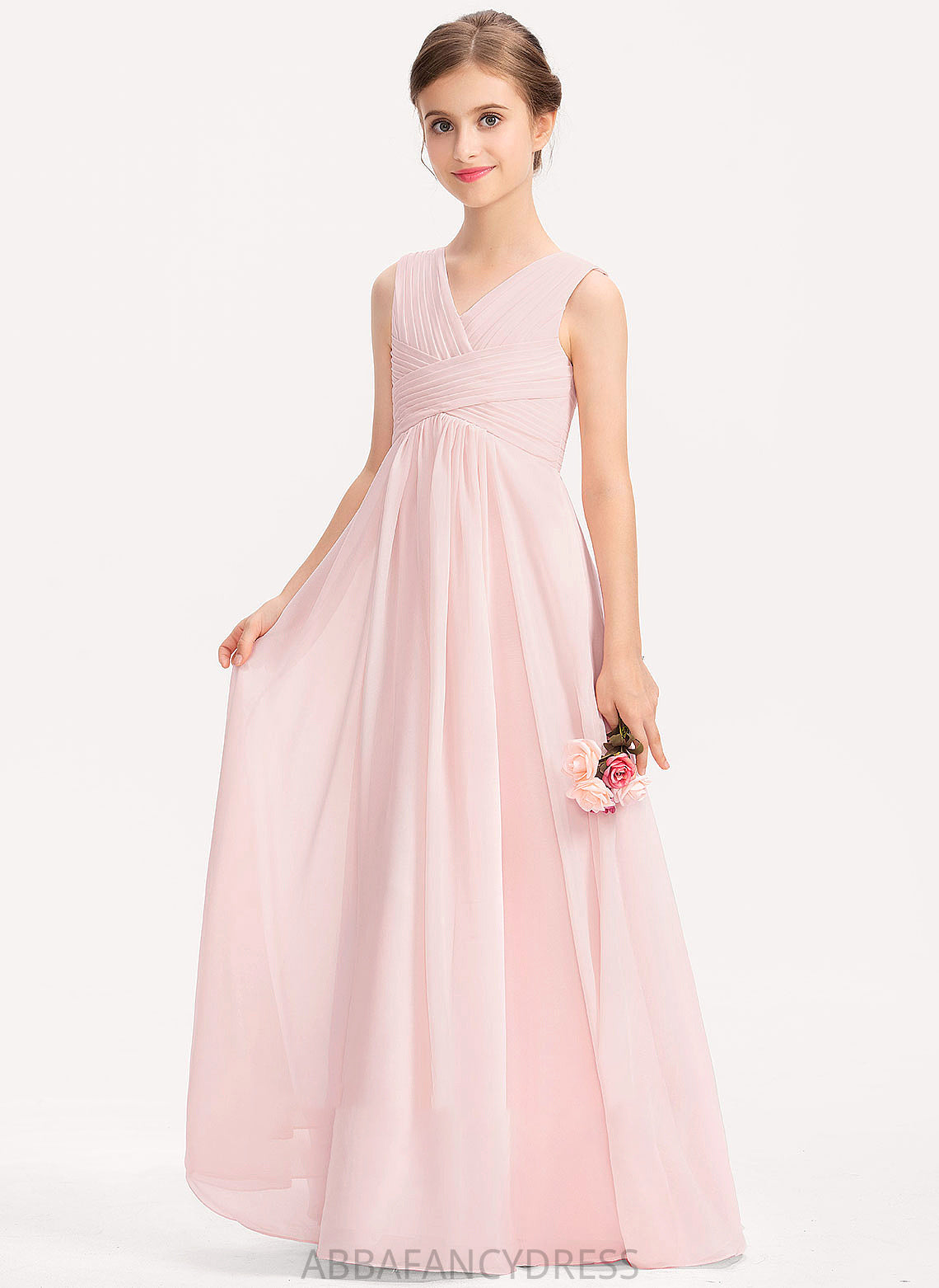 V-neck Carly Ruffle Chiffon Floor-Length With Junior Bridesmaid Dresses A-Line