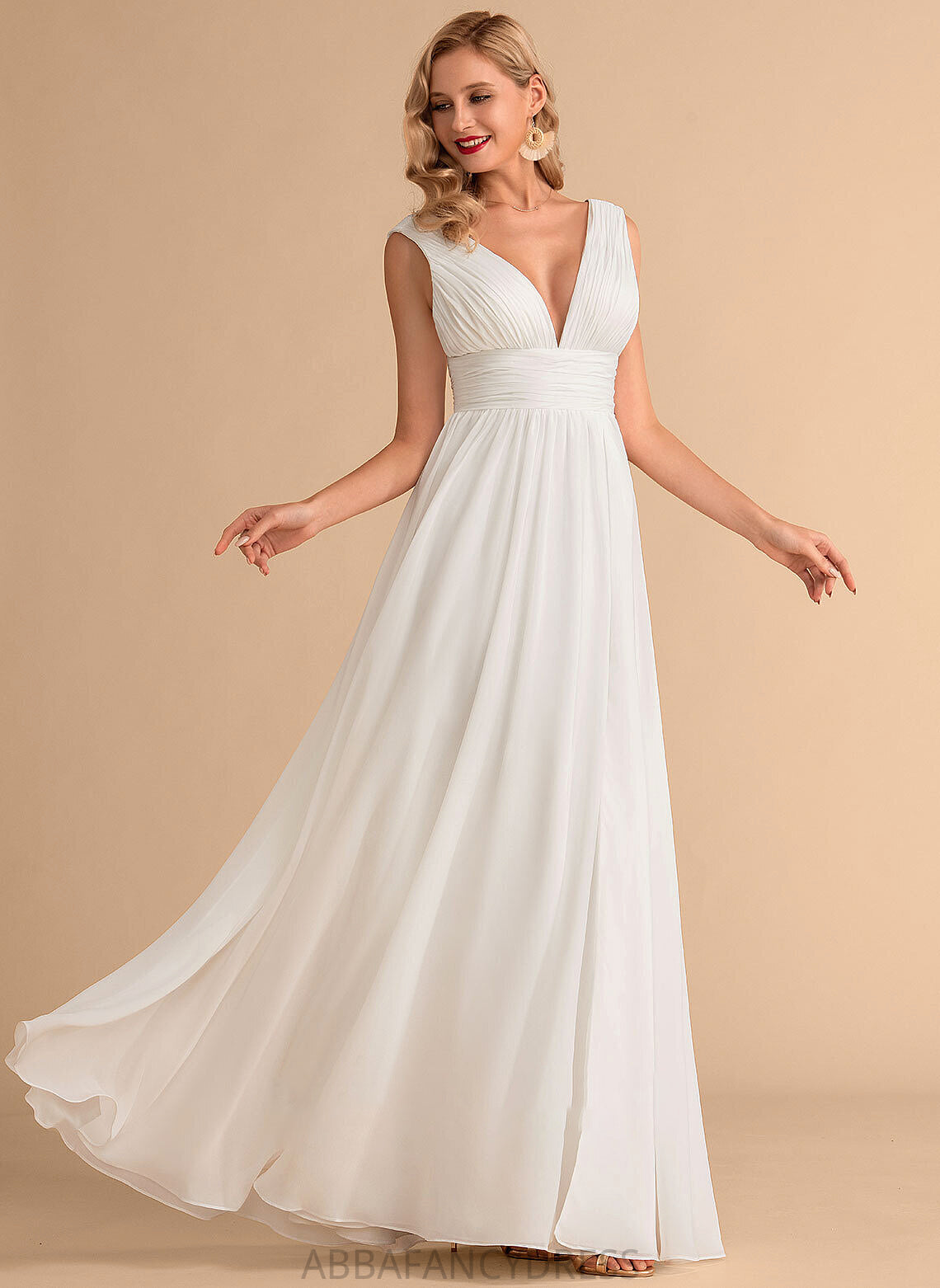 V-neck Split Chiffon Front Wedding Dress A-Line Diana Wedding Dresses Floor-Length With