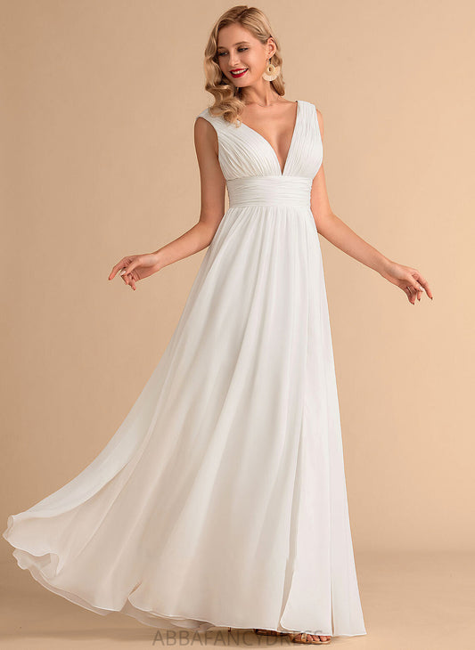 V-neck Split Chiffon Front Wedding Dress A-Line Diana Wedding Dresses Floor-Length With