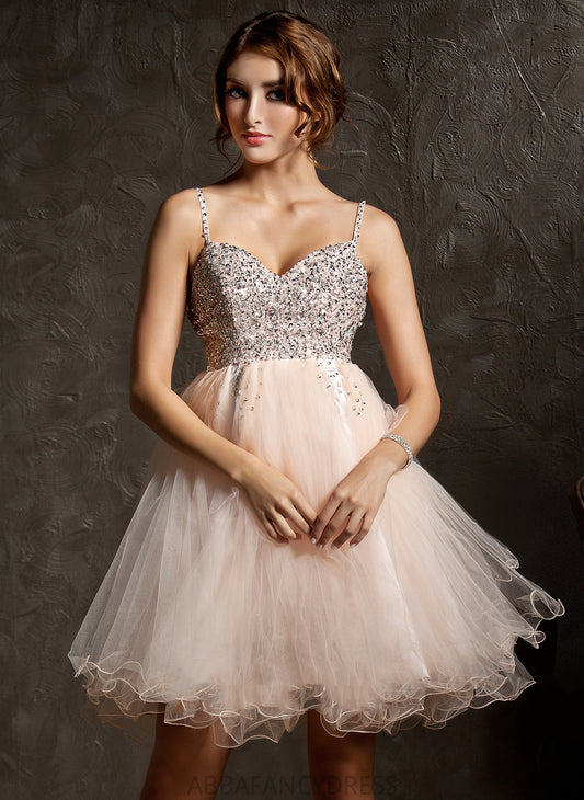 Amelie A-Line Homecoming Dresses Tulle Sequins Homecoming Sweetheart With Knee-Length Dress Beading