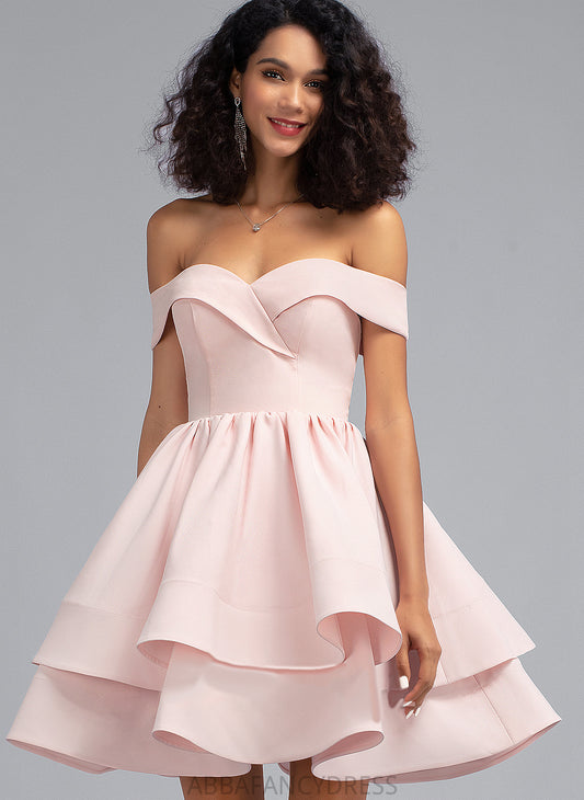 Ruffles Homecoming Stretch Cascading Short/Mini Homecoming Dresses Dress Meredith Off-the-Shoulder A-Line With Crepe