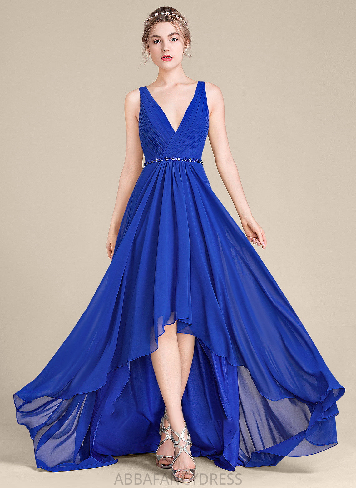 Sequins Prom Dresses V-neck Hillary With A-Line Chiffon Beading Asymmetrical Ruffle