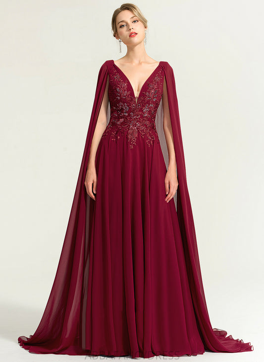 Wedding V-neck Sequins A-Line Floor-Length Wedding Dresses Chiffon Lace With Winnie Dress