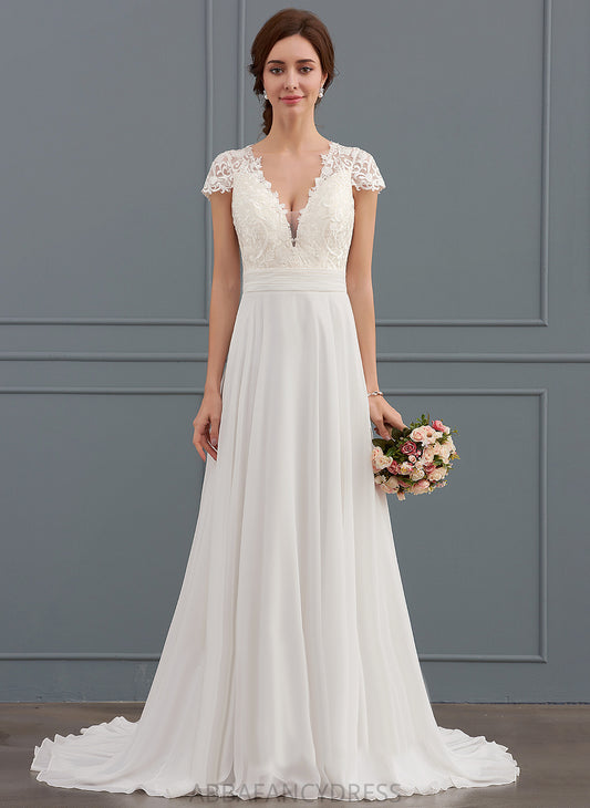 Lace Sweep V-neck Dress Train Wedding Chiffon Jaylen Wedding Dresses With A-Line Ruffle