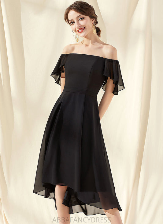 Homecoming Janelle Off-the-Shoulder Cascading Dress With Chiffon A-Line Ruffles Asymmetrical Homecoming Dresses