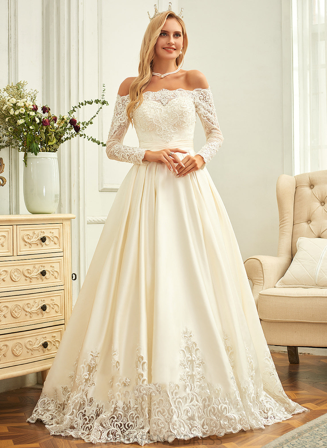 With Sweep Beading Lace Isis Wedding Ball-Gown/Princess Sequins Wedding Dresses Satin Dress Train Off-the-Shoulder