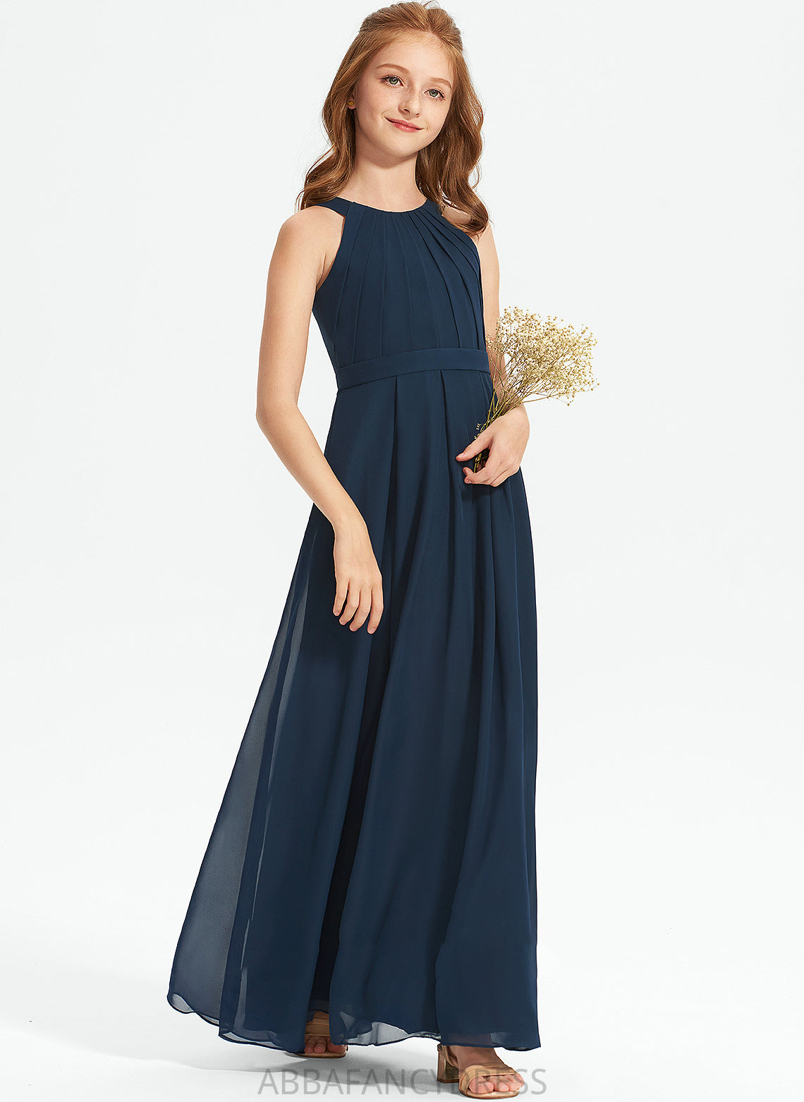 Ruffle Meredith Neck Chiffon With Floor-Length A-Line Junior Bridesmaid Dresses Scoop