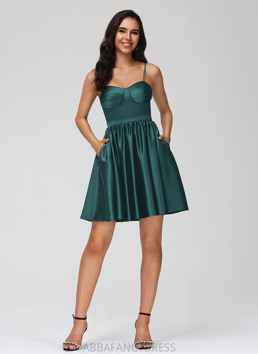 Short/Mini Satin A-Line With Pockets Sweetheart Dress Homecoming Dresses Homecoming Alayna