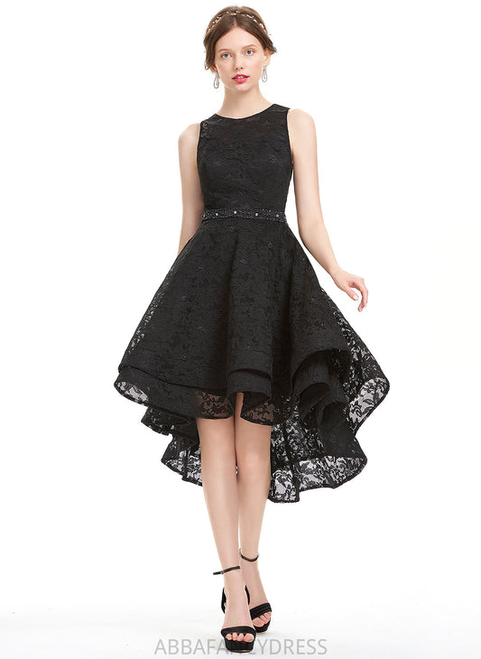 A-Line Homecoming Dresses Lace Dress Neck Adelyn With Beading Scoop Asymmetrical Homecoming Lace