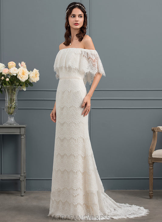 Trumpet/Mermaid Lace Wedding Dresses Wedding Sweep With Train Bow(s) Dress Hayley Off-the-Shoulder