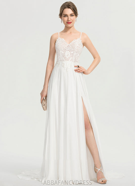 Wedding Dresses Dress A-Line Chiffon Jaqueline Split Train Front With V-neck Wedding Sweep