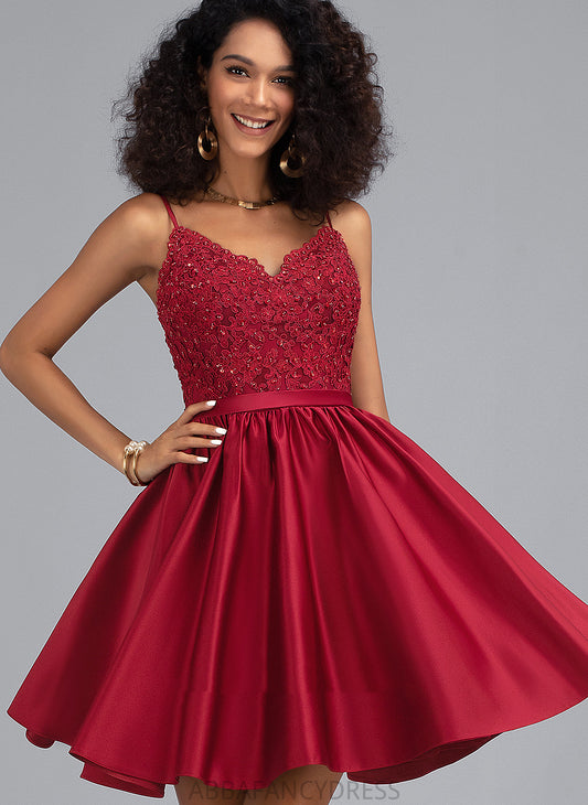 Short/Mini With Lace Beading A-Line Rayne Dress Satin Homecoming V-neck Homecoming Dresses