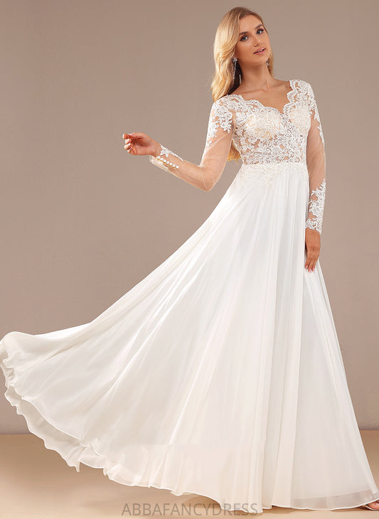 V-neck Wedding Sequins A-Line Dress Lace Chiffon Wedding Dresses Joyce With Lace Floor-Length