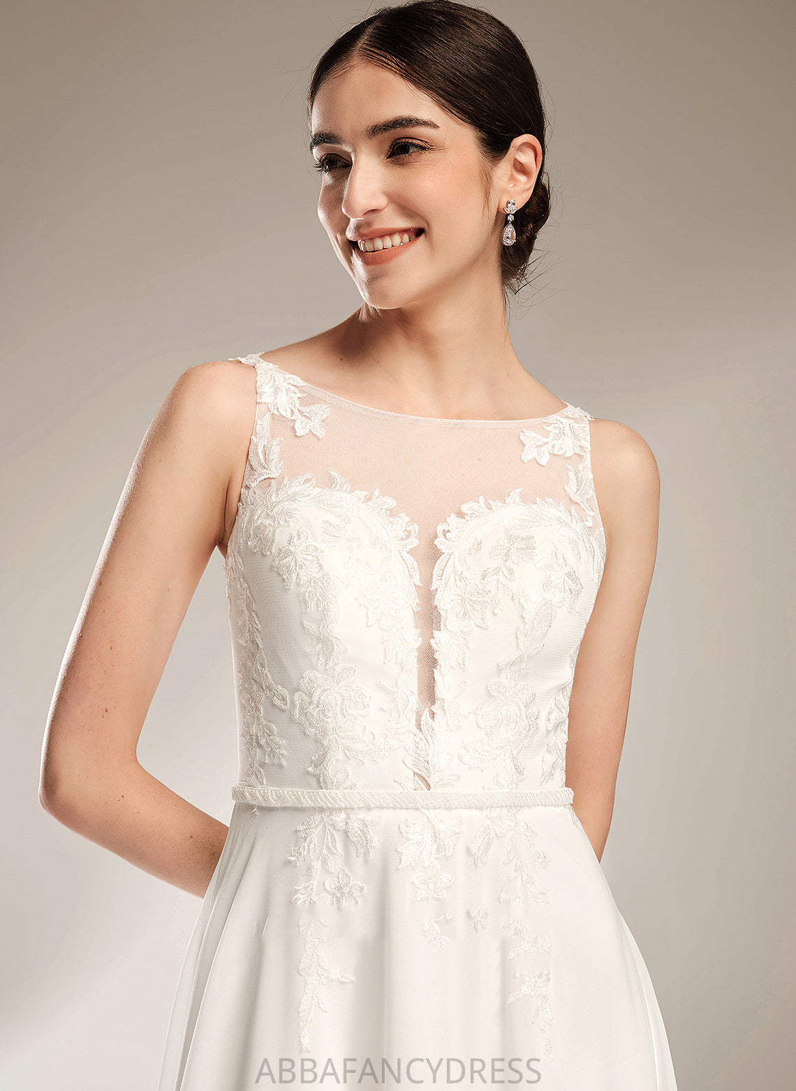 Wedding Sweep A-Line Clare Lace With Sequins Wedding Dresses Illusion Dress Train