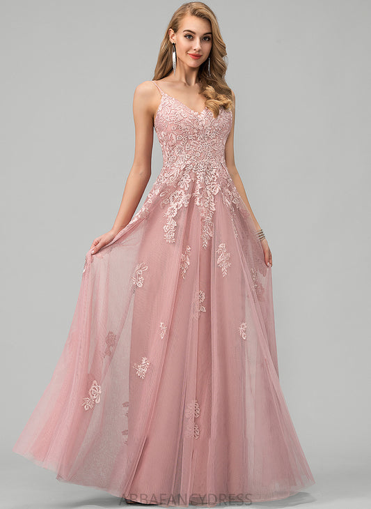 Floor-Length Dress Ball-Gown/Princess Lace V-neck Tulle With Wedding Dresses Wedding Lina