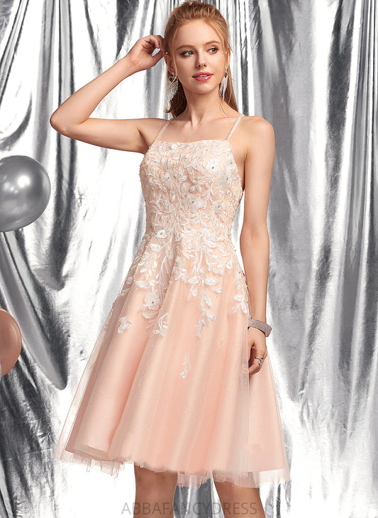 Homecoming Neckline Tulle Square Dress Homecoming Dresses Lace A-Line Knee-Length With Beading Gemma