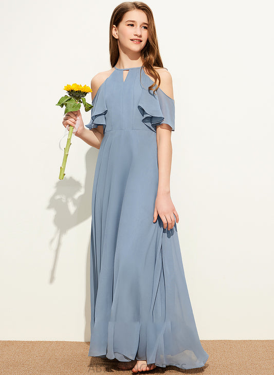 Floor-Length Chiffon Keely With A-Line Junior Bridesmaid Dresses Neck Scoop Ruffles Cascading