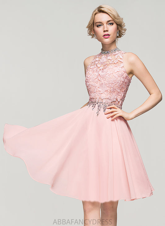 Lace High A-Line Sequins Homecoming Dresses Dress Knee-Length With Chiffon Beading Homecoming Neck Alana