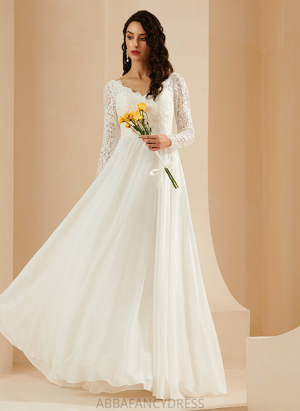 Wedding Dresses V-neck Chiffon Janey Sweep Wedding A-Line With Lace Dress Train