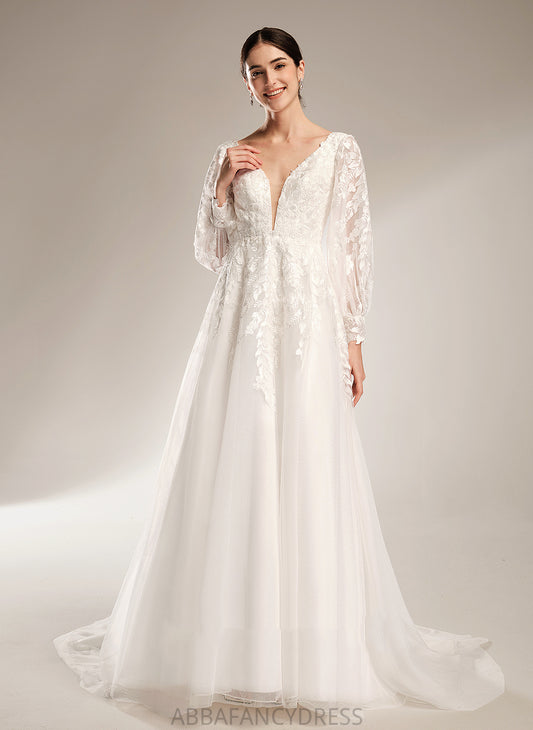 Sequins Tulle Lace Satin Chapel Wedding Train With Ball-Gown/Princess Eliana Wedding Dresses Dress V-neck