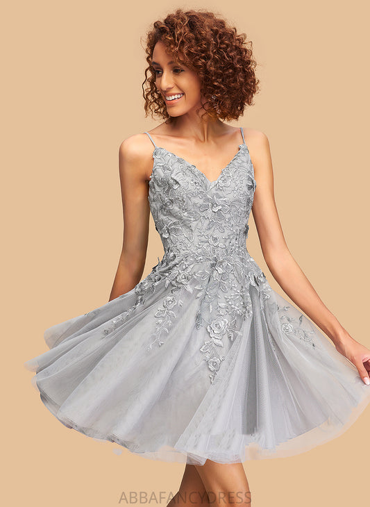 Kayley Homecoming Dresses Lace V-neck Short/Mini Tulle A-Line Dress With Homecoming