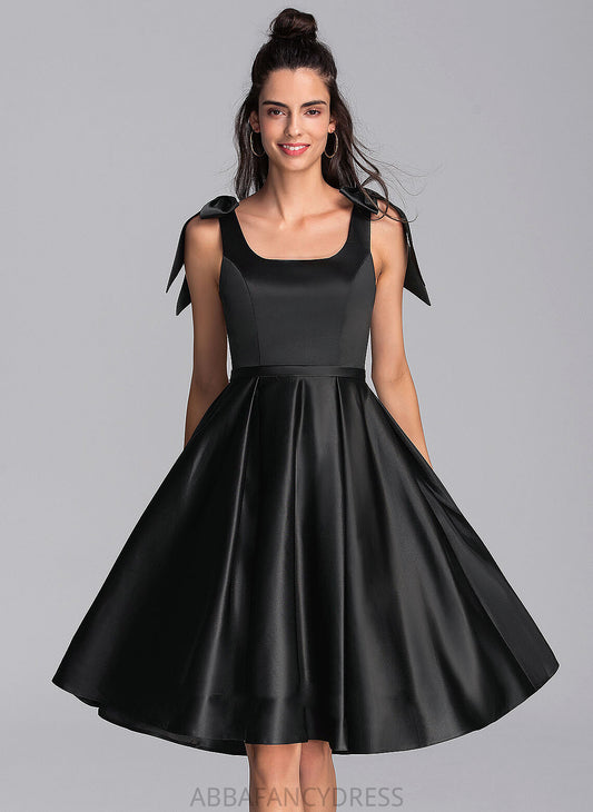 Bow(s) Dress Knee-Length Neckline Satin Homecoming Dresses With A-Line Homecoming Square Cecilia