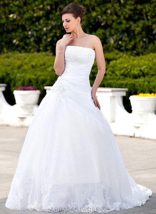 With Train Dress Chapel Wedding Beading Brylee Lace Ball-Gown/Princess Wedding Dresses Strapless Organza