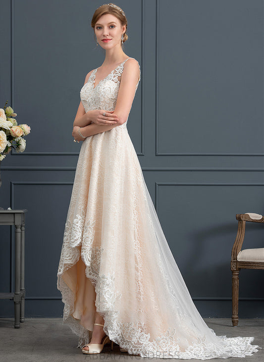 Asymmetrical Tulle With Lace Dress V-neck A-Line Wedding Dresses Wedding Miranda