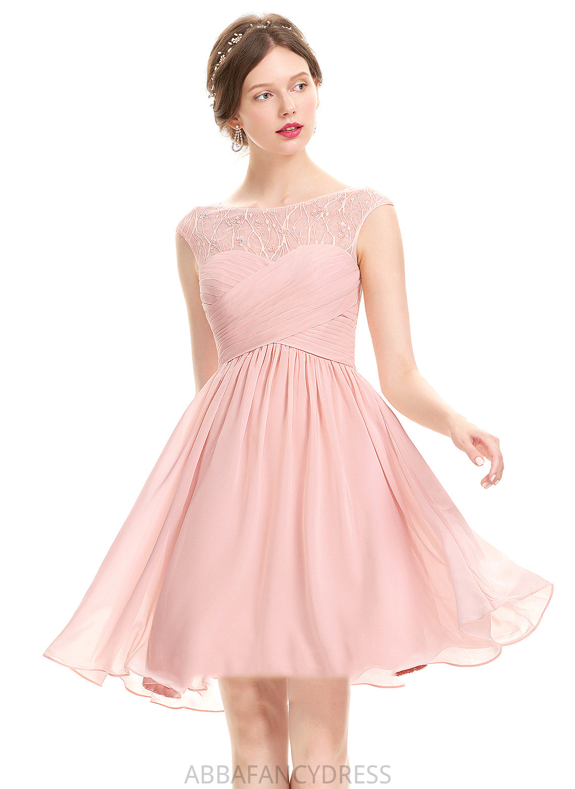 Neck Lace Knee-Length Chiffon Dress Scoop Beading Homecoming Homecoming Dresses A-Line Aleah With Ruffle