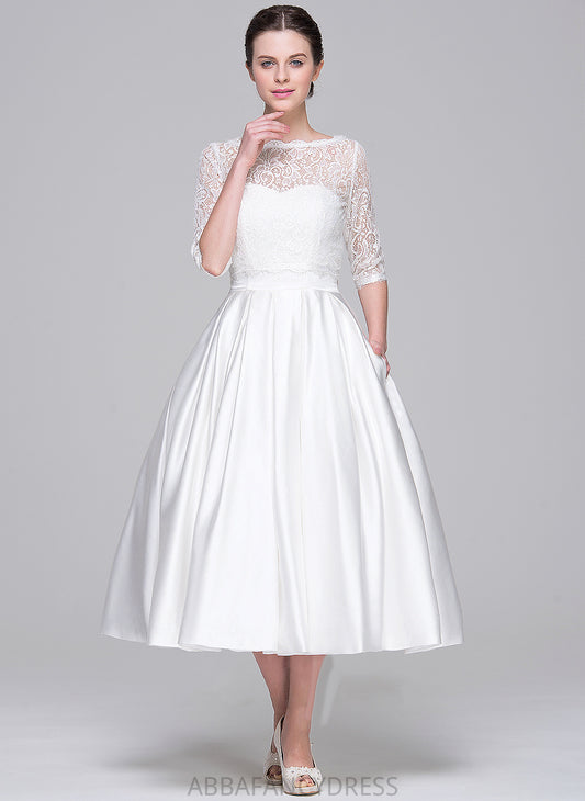 Satin Wedding Sweetheart Wedding Dresses With Dress Tea-Length Akira Ball-Gown/Princess Pockets