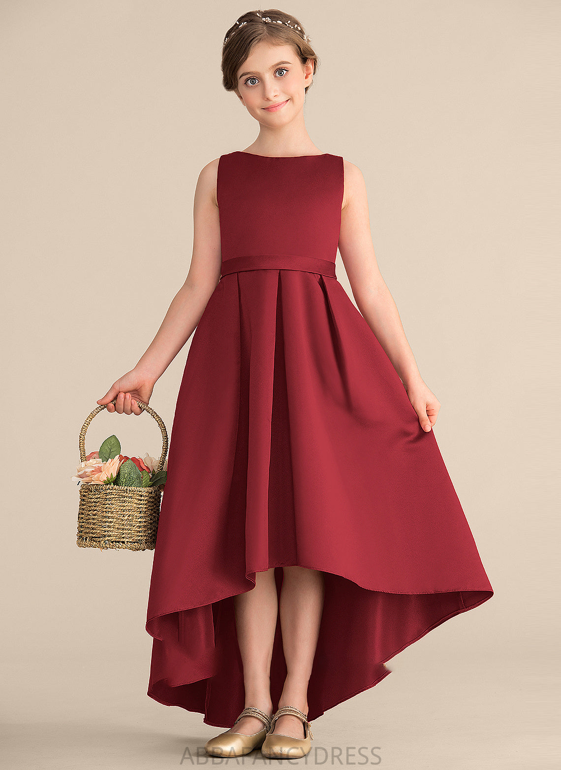 Asymmetrical Ruffle Scoop Phoebe Junior Bridesmaid Dresses With Neck Satin Pockets A-Line