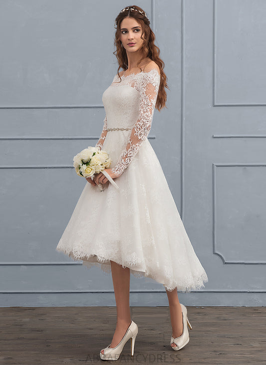 Beading Wedding Dresses Wedding Dress Asymmetrical Aileen Off-the-Shoulder With A-Line Lace