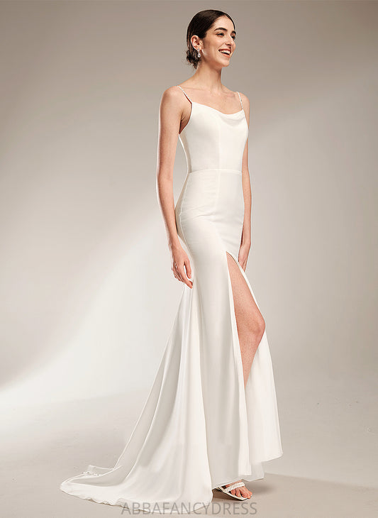 Miracle Wedding Dresses With Beading Cowl Wedding Court Dress Chiffon Neck Train A-Line