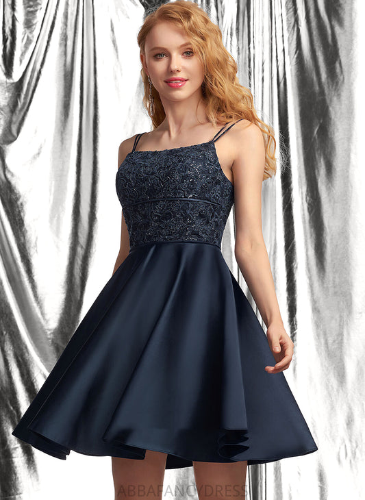 With Homecoming A-Line Dress Neckline Short/Mini Homecoming Dresses Square Amina Lace Satin