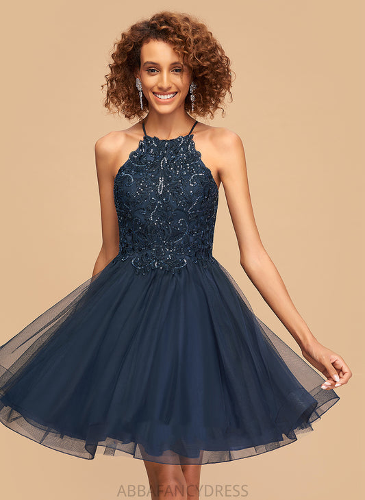 Tulle A-Line Scoop Short/Mini With Dress Stacy Neck Homecoming Homecoming Dresses Sequins Lace