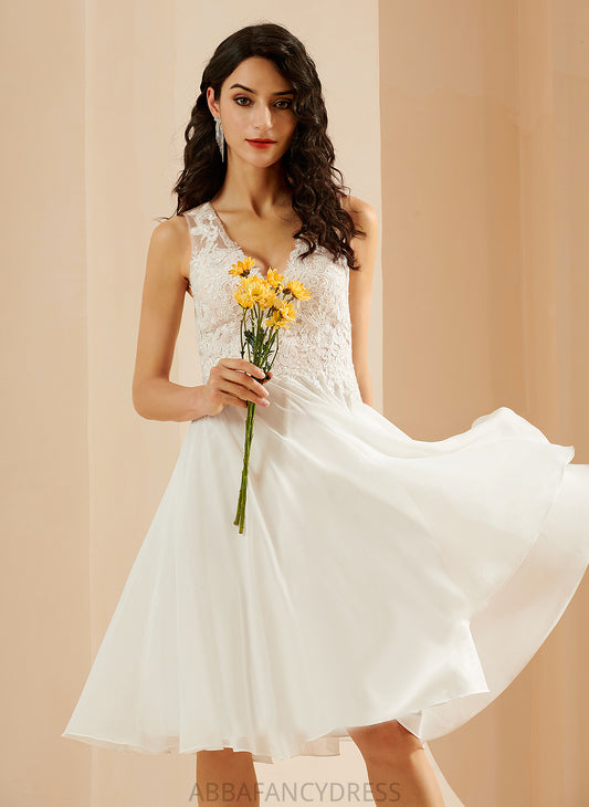 Sequins V-neck With Wedding Lace A-Line Chiffon Dress Knee-Length Jazmine Wedding Dresses