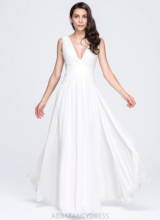 With A-Line V-neck Floor-Length Noelle Dress Wedding Pleated Chiffon Wedding Dresses