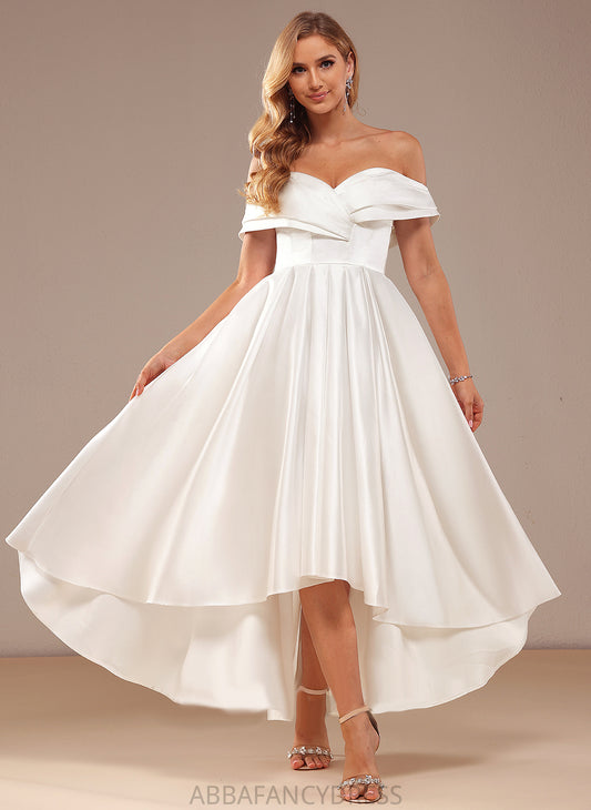 Satin Asymmetrical A-Line Ryan Dress With Off-the-Shoulder Wedding Pockets Wedding Dresses