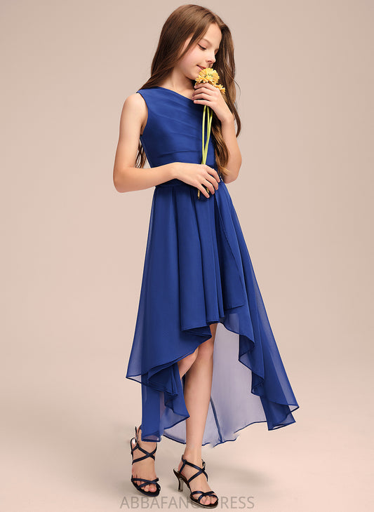 A-Line Asymmetrical Ruffles One-Shoulder Bow(s) Scarlet Chiffon With Junior Bridesmaid Dresses