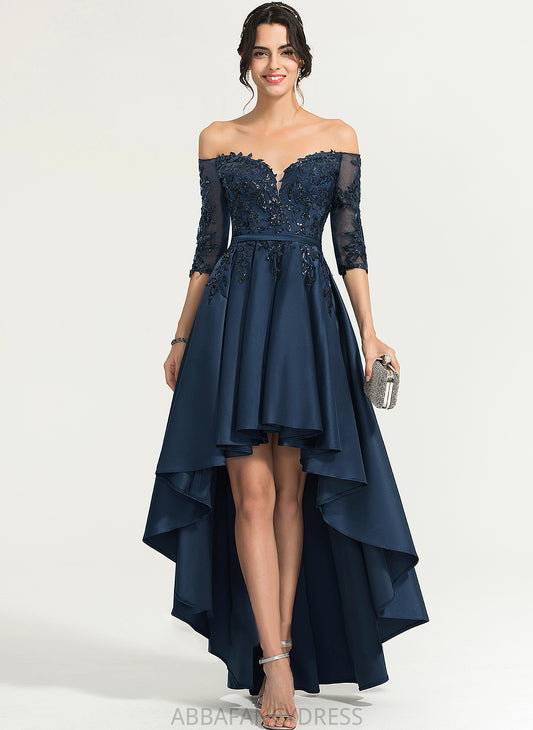 Prom Dresses Asymmetrical With Ball-Gown/Princess Kayleigh Sequins Off-the-Shoulder Satin