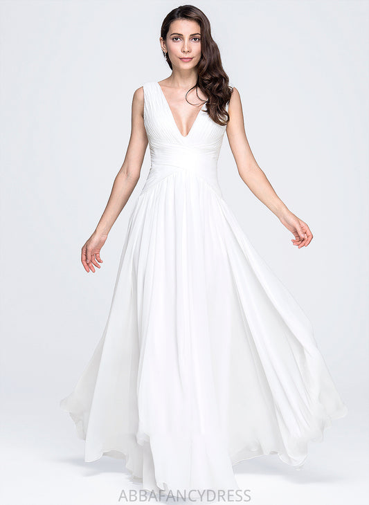 Paris Floor-Length Chiffon Ruffle Wedding A-Line Wedding Dresses With Dress V-neck