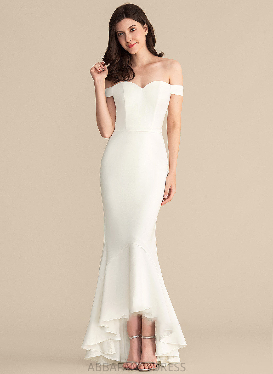 Crepe Dress Off-the-Shoulder Trumpet/Mermaid Marie Asymmetrical Wedding Stretch Wedding Dresses