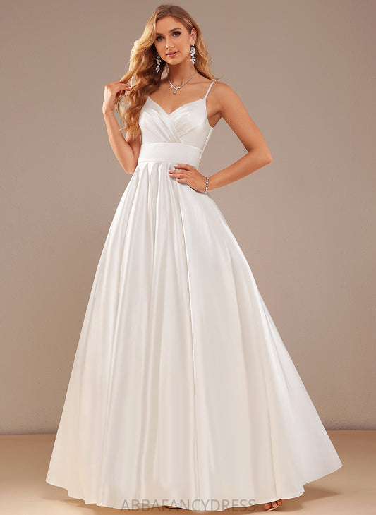 Dress Ball-Gown/Princess V-neck Pockets With Floor-Length Wedding Dresses Sahna Wedding Satin