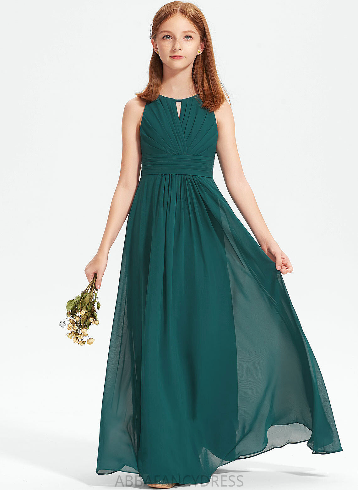 Ruffle Neck Chiffon Greta With Junior Bridesmaid Dresses Floor-Length Scoop A-Line