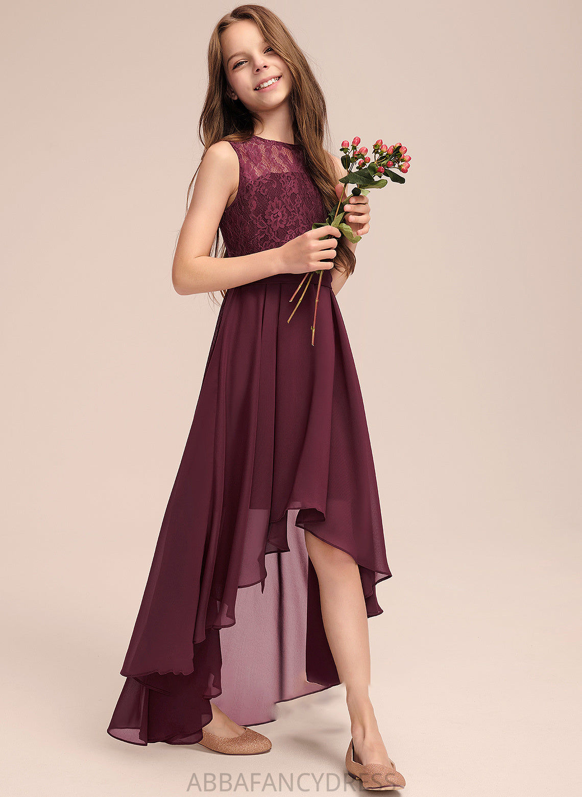 Scoop Lace Junior Bridesmaid Dresses Neck With Chiffon Asymmetrical Bow(s) A-Line Maya