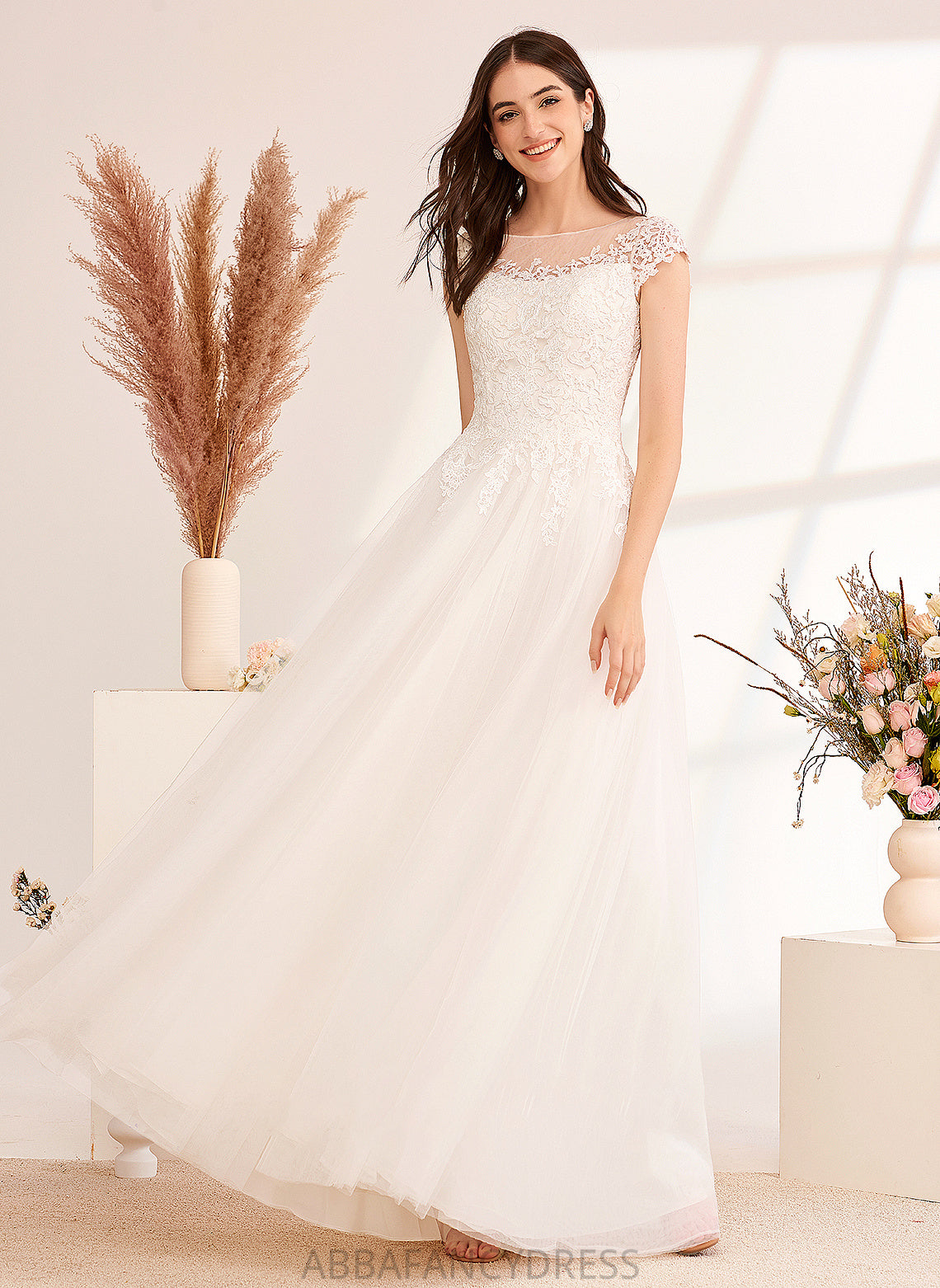 Ball-Gown/Princess Dress Floor-Length Hadassah With Wedding Dresses Lace Wedding Illusion